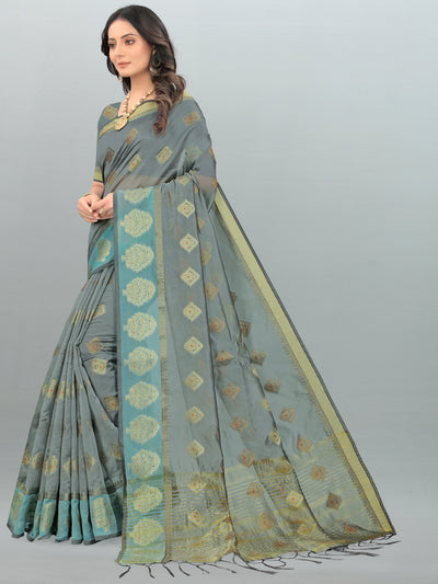 Indyancart GR Women's Aksaya Stone Grey Organza Saree