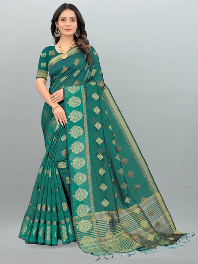 Indyancart GR Women's Aksaya Spring Green Organza Saree