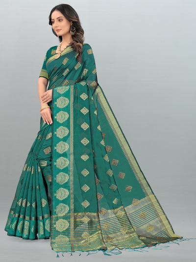 Indyancart GR Women's Aksaya Spring Green Organza Saree