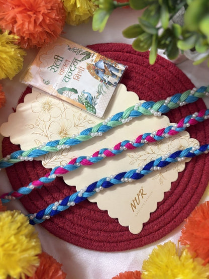Anouk Set Of 3 Multicolor Thread Rakhi With Roli Chawal Chandan Mishri
