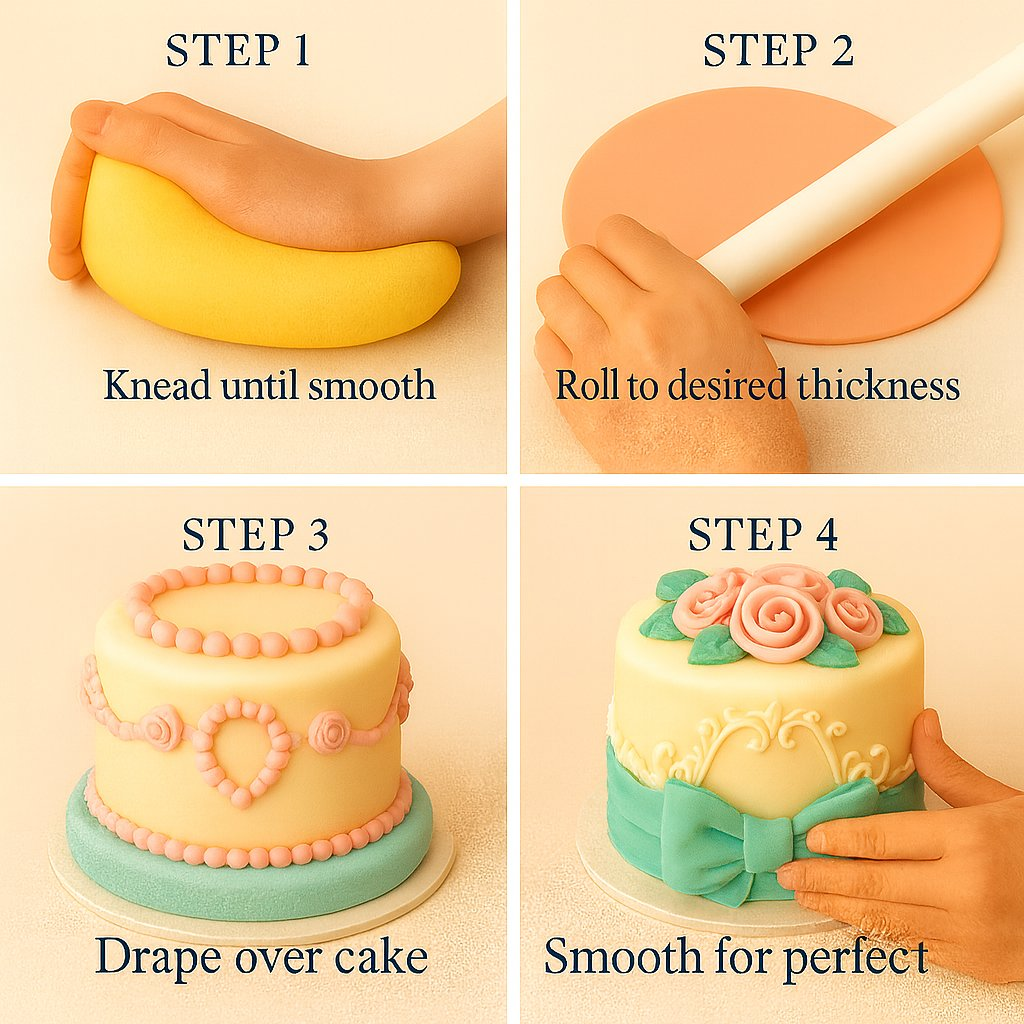 Confect Multipack of Lemon Yellow, Peach, Old rose and Baby Blue Sugarpaste 02