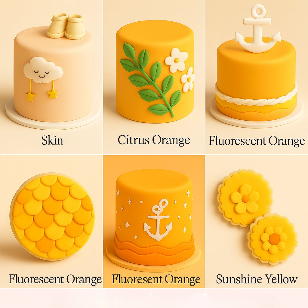Confect Multipack of Ivory, Orange, Fluorescent orange and Yellow Sugarpaste 18