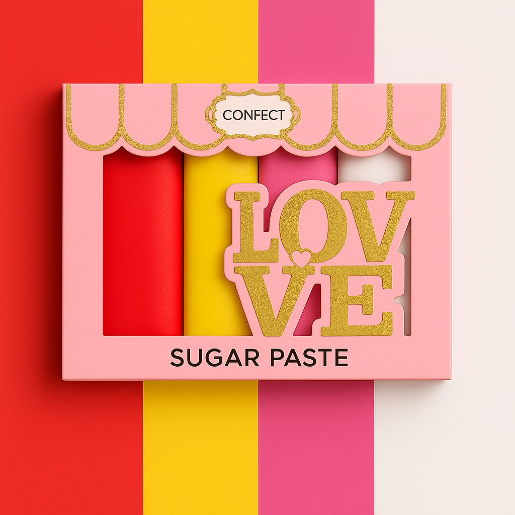 Confect Multipack of Red, yellow, old rose and White Sugarpaste 12