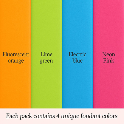 Confect Multipack of Fluorescent Orange, Lime green, electric blue and Neon Pink Sugarpaste 08