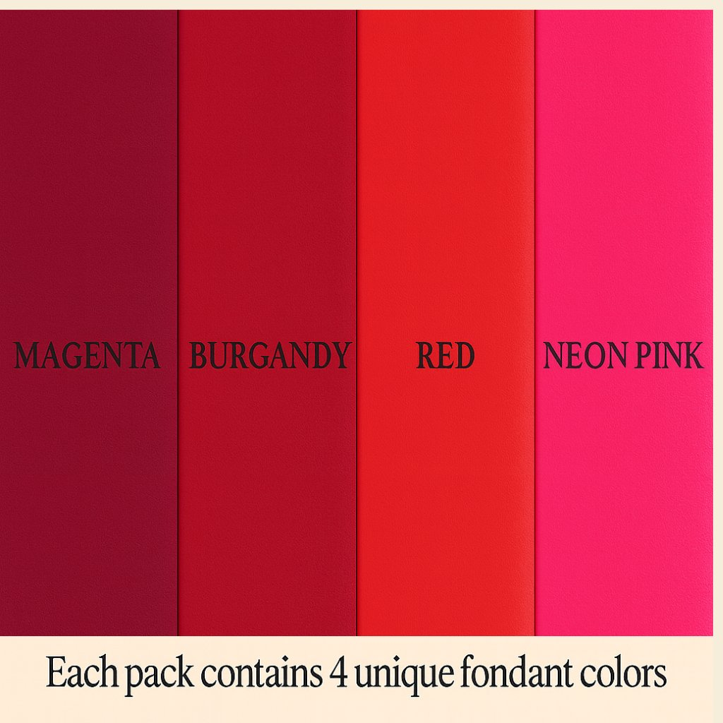 Confect Multipack of Magenta, Burgundy, Red and Neon Pink Sugarpaste 30
