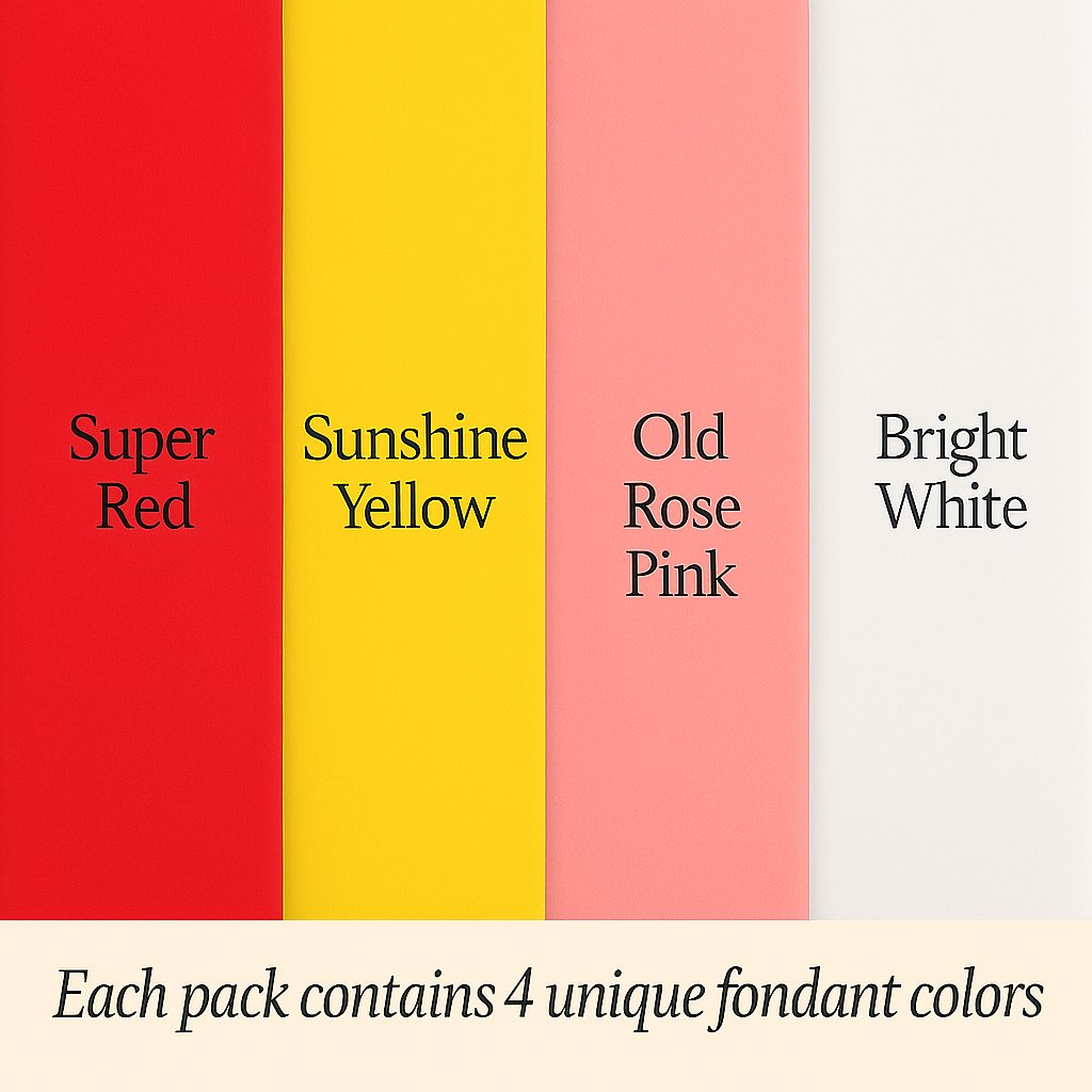 Confect Multipack of Red, yellow, old rose and White Sugarpaste 12