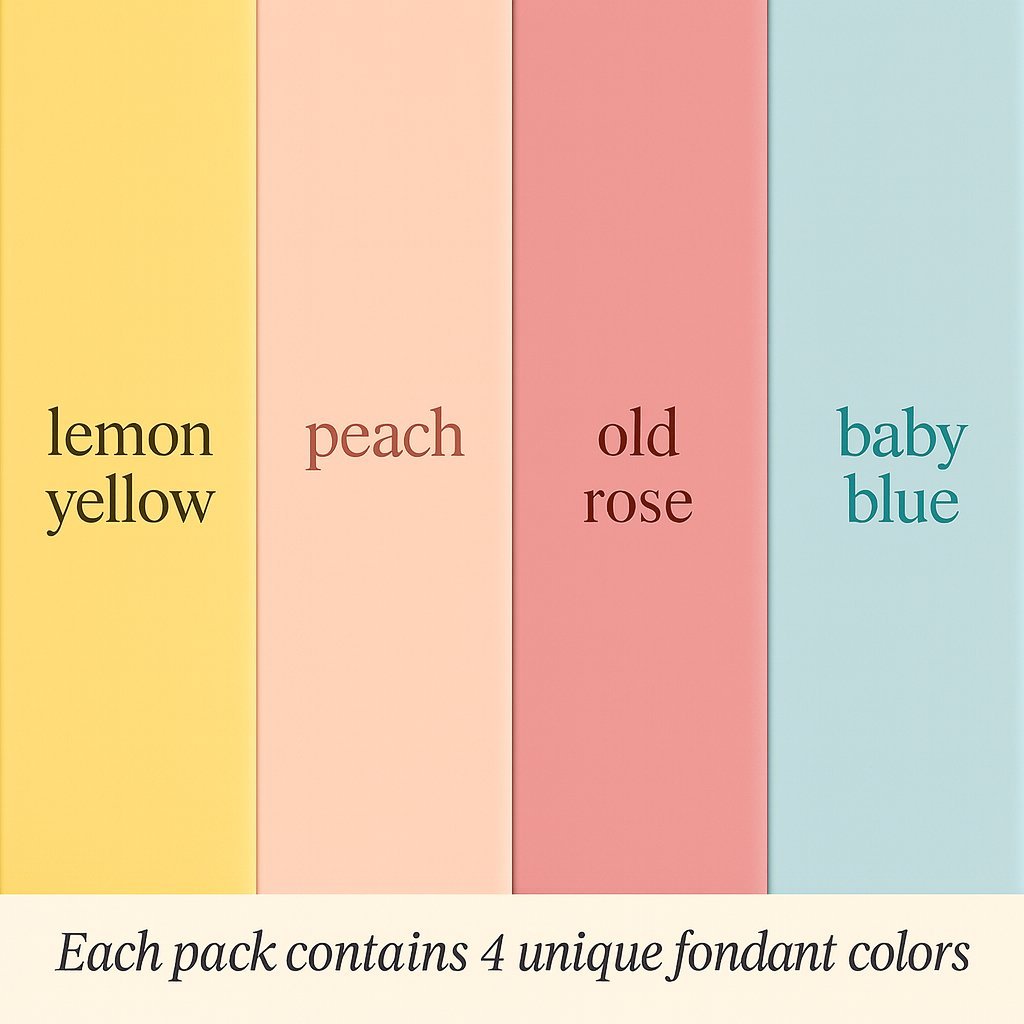 Confect Multipack of Lemon Yellow, Peach, Old rose and Baby Blue Sugarpaste 02