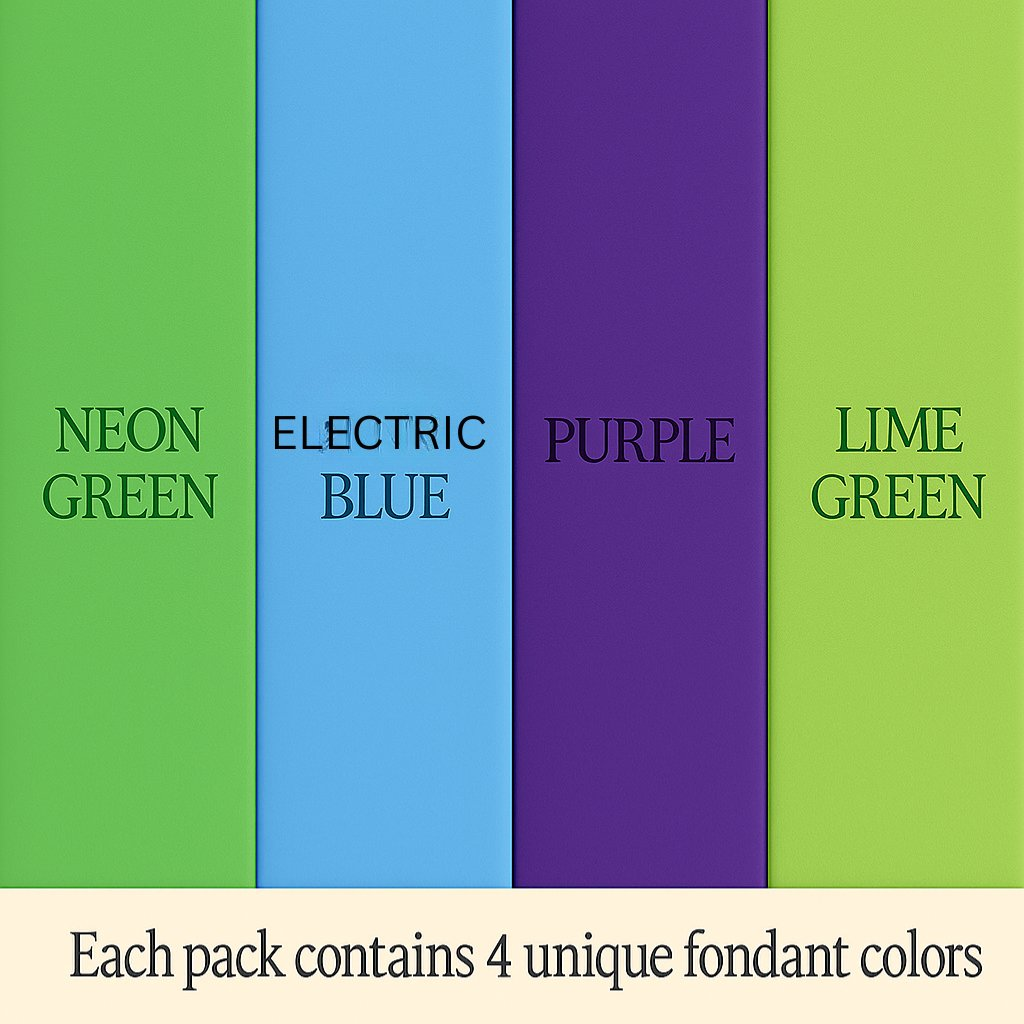 Confect Multipack of Neon Green, Electric Blue, Electric Purple and Lime Green Sugarpaste 03