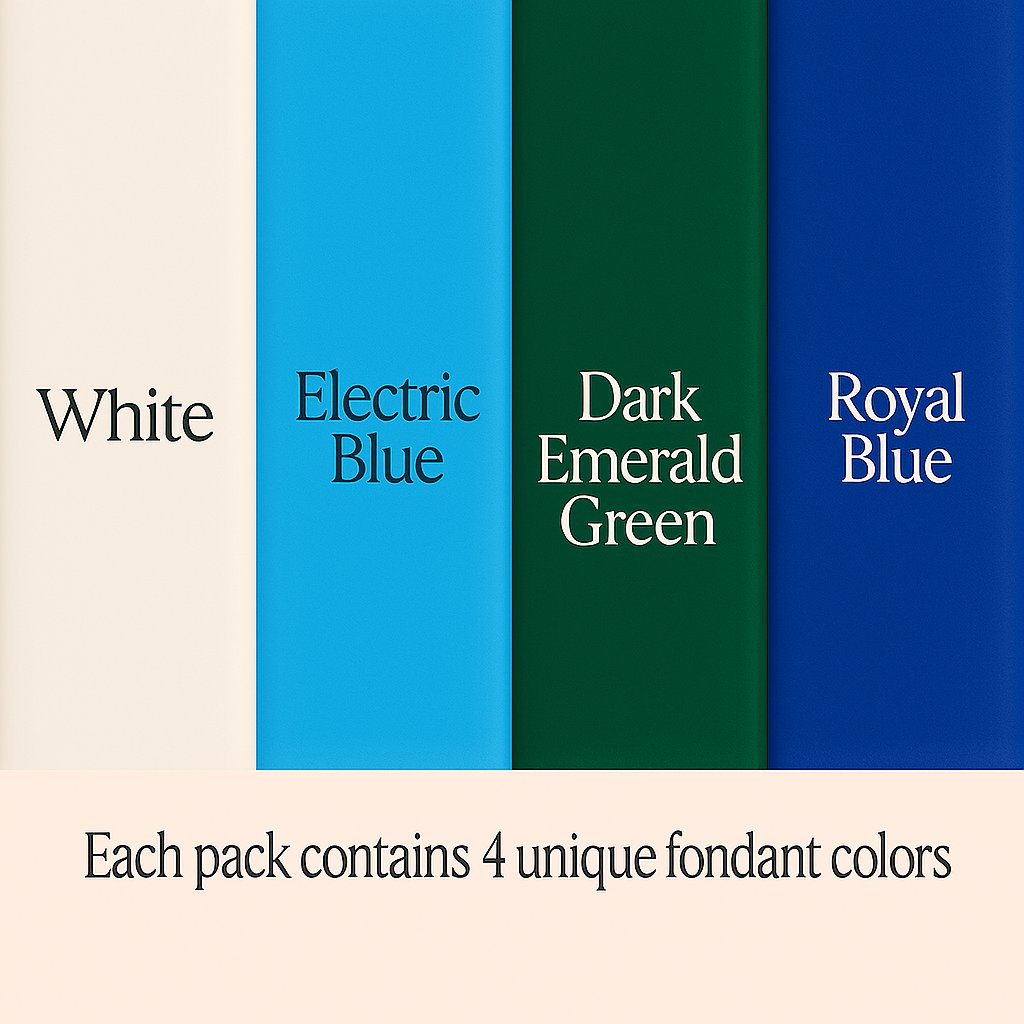 Confect Multipack of White, Electric Blue, Emerald Green and Royal Blue Sugarpaste 23