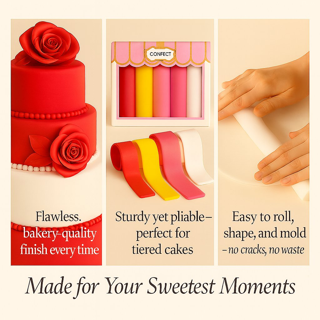 Confect Multipack of Red, yellow, old rose and White Sugarpaste 12