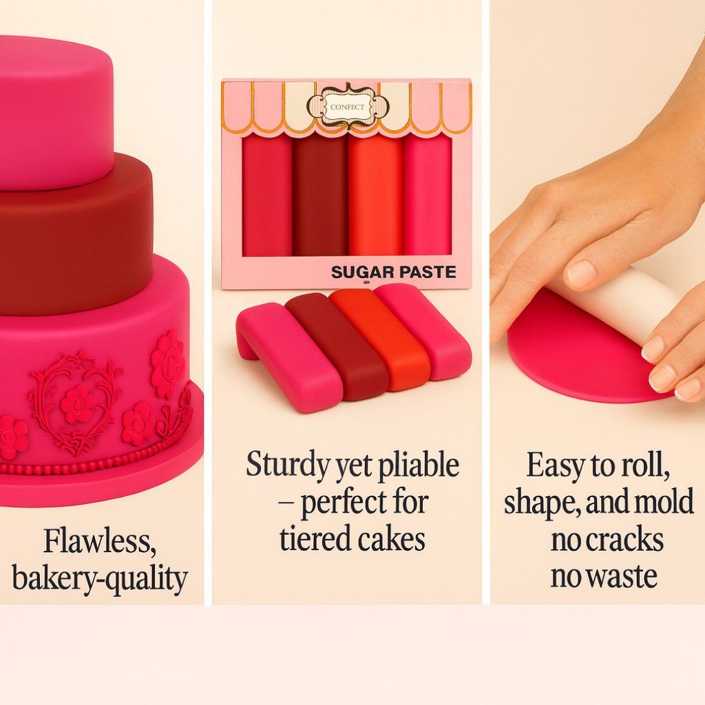 Confect Multipack of Magenta, Burgundy, Red and Neon Pink Sugarpaste 30