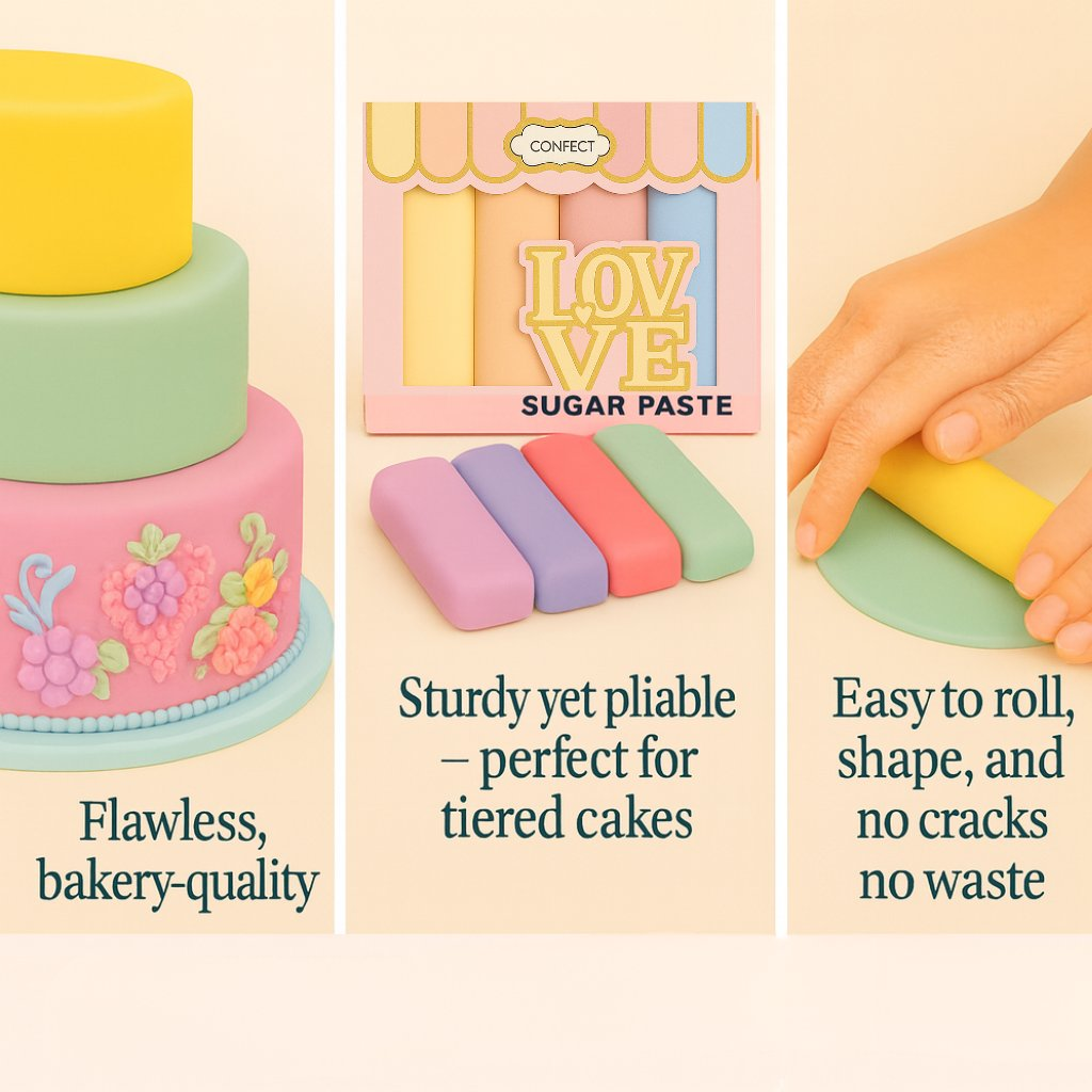 Confect Multipack of Lemon Yellow, Peach, Old rose and Baby Blue Sugarpaste 02