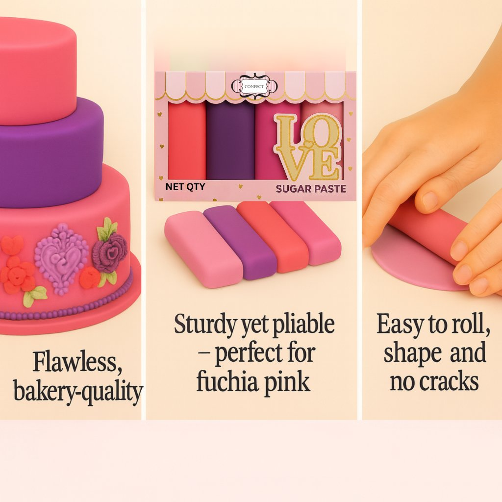 Confect Multipack of Melon Pink, Purple, Fuschia Pink and Old rose Sugarpaste 06