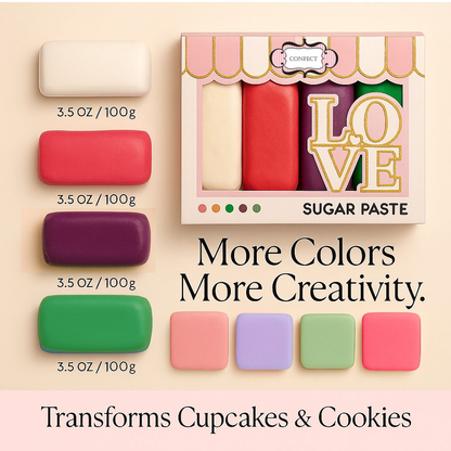 Confect Multipack of White, Hot pink, purple and Emerald green Sugarpaste 17