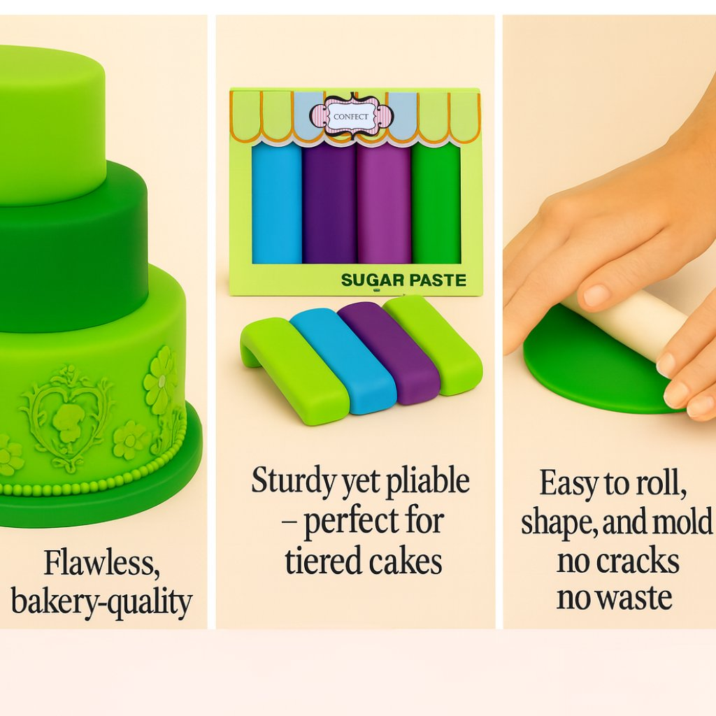 Confect Multipack of Neon Green, Electric Blue, Electric Purple and Lime Green Sugarpaste 03