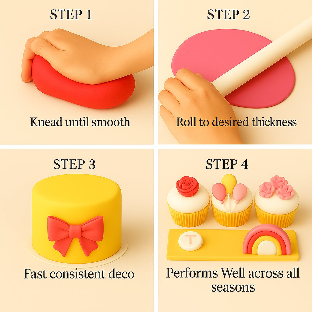 Confect Multipack of Red, yellow, old rose and White Sugarpaste 12