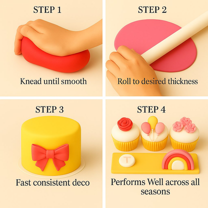 Confect Multipack of Red, yellow, old rose and White Sugarpaste 12