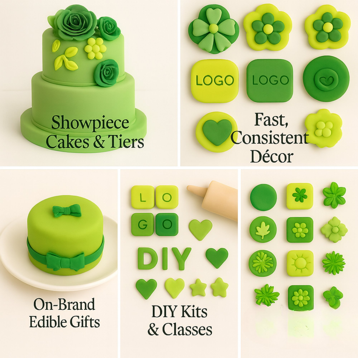 Confect Multipack of Pea green, Lime Green, Neon Green and Emerald Green Sugarpaste 07