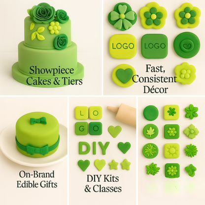 Confect Multipack of Pea green, Lime Green, Neon Green and Emerald Green Sugarpaste 07