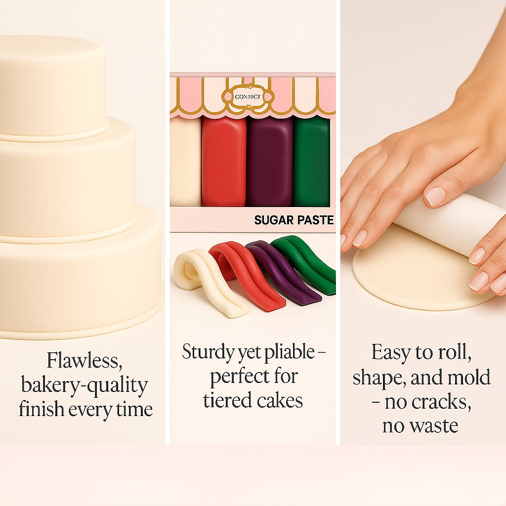 Confect Multipack of White, Hot pink, purple and Emerald green Sugarpaste 17