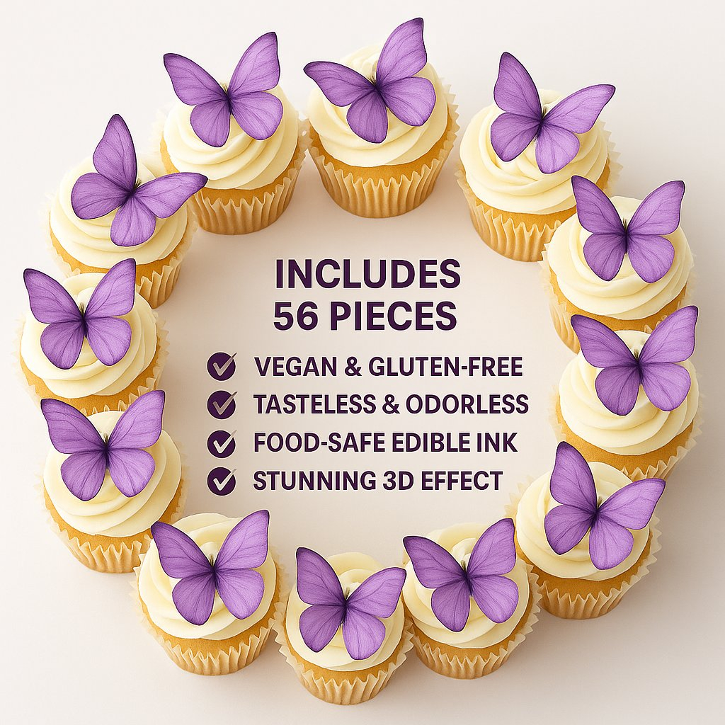 Confect Purple | Pack of 56 Edible Wafer Paper Butterflies