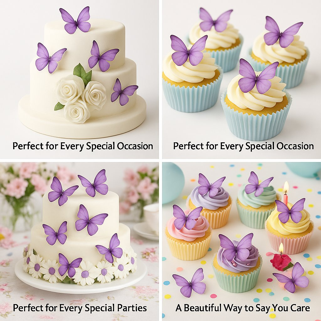 Confect Purple | Pack of 56 Edible Wafer Paper Butterflies