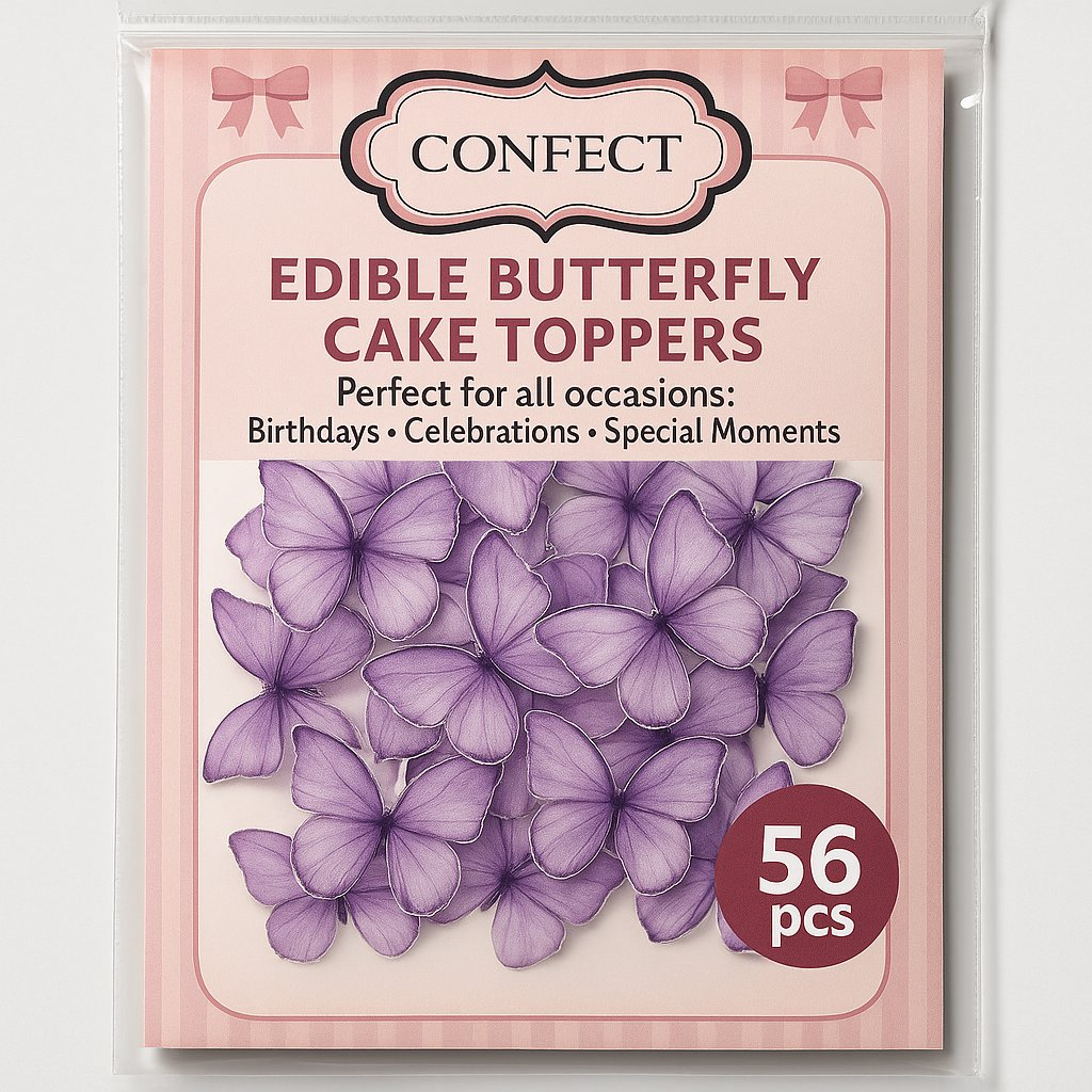 Confect Purple | Pack of 56 Edible Wafer Paper Butterflies