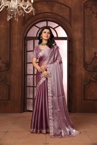 Indyancart GR Women's Sundri Lavender Jimmi Choo Embroidered Saree