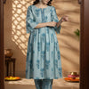 Dhiyona IE Floral Printed Empire Notch Neck Pure Cotton A-Line Kurta With Palazzos