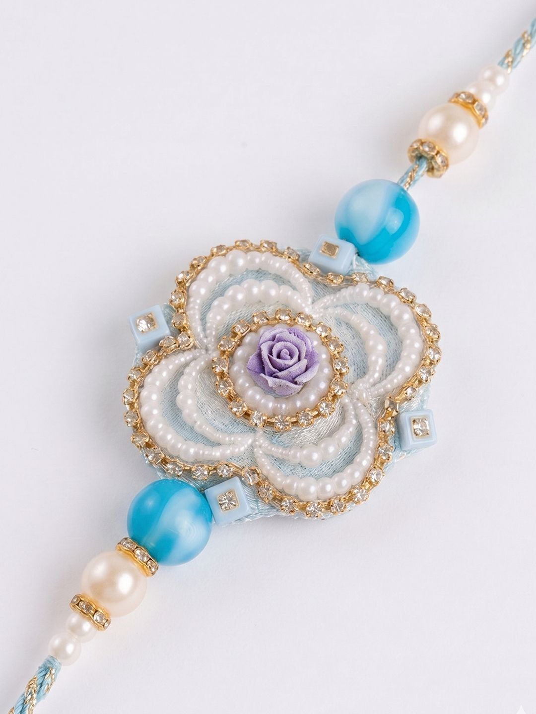 Anouk Set Of 2 Pearls & Artificial Stones Floral Bhaiya Bhabhi Rakhi With Roli Chawal