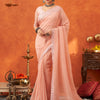 Women's Chiffon Peach Embellished Designer Saree With Blouse Piece