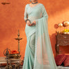 Women's Chiffon Sea Green Embellished Designer Saree With Blouse Piece