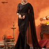 Women's Chiffon Black Embellished Designer Saree With Blouse Piece