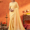 Women's Chiffon Yellow Embellished Designer Saree With Blouse Piece