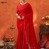 Women's Chiffon Red Embellished Designer Saree With Blouse Piece