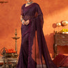 Women's Chiffon Purple Embellished Designer Saree With Blouse Piece