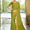Women's Georgette Green Printed Designer Saree With Blouse Piece