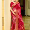 Women's Georgette Red Printed Designer Saree With Blouse Piece