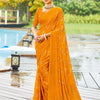 Women's Georgette Yellow Printed Designer Saree With Blouse Piece
