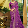 Women's Georgette Purple Printed Designer Saree With Blouse Piece