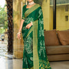 Women's Georgette Green Printed Designer Saree With Blouse Piece