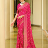 Women's Georgette Pink Printed Designer Saree With Blouse Piece