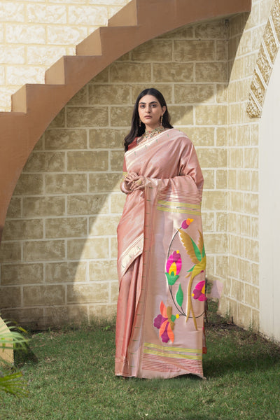 Indyancart GR Women's Antara Maroon Paithani Soft Blended Silk Saree
