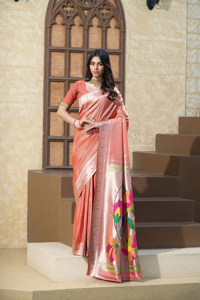 Indyancart GR Women's Antara Red Paithani Soft Blended Silk Saree