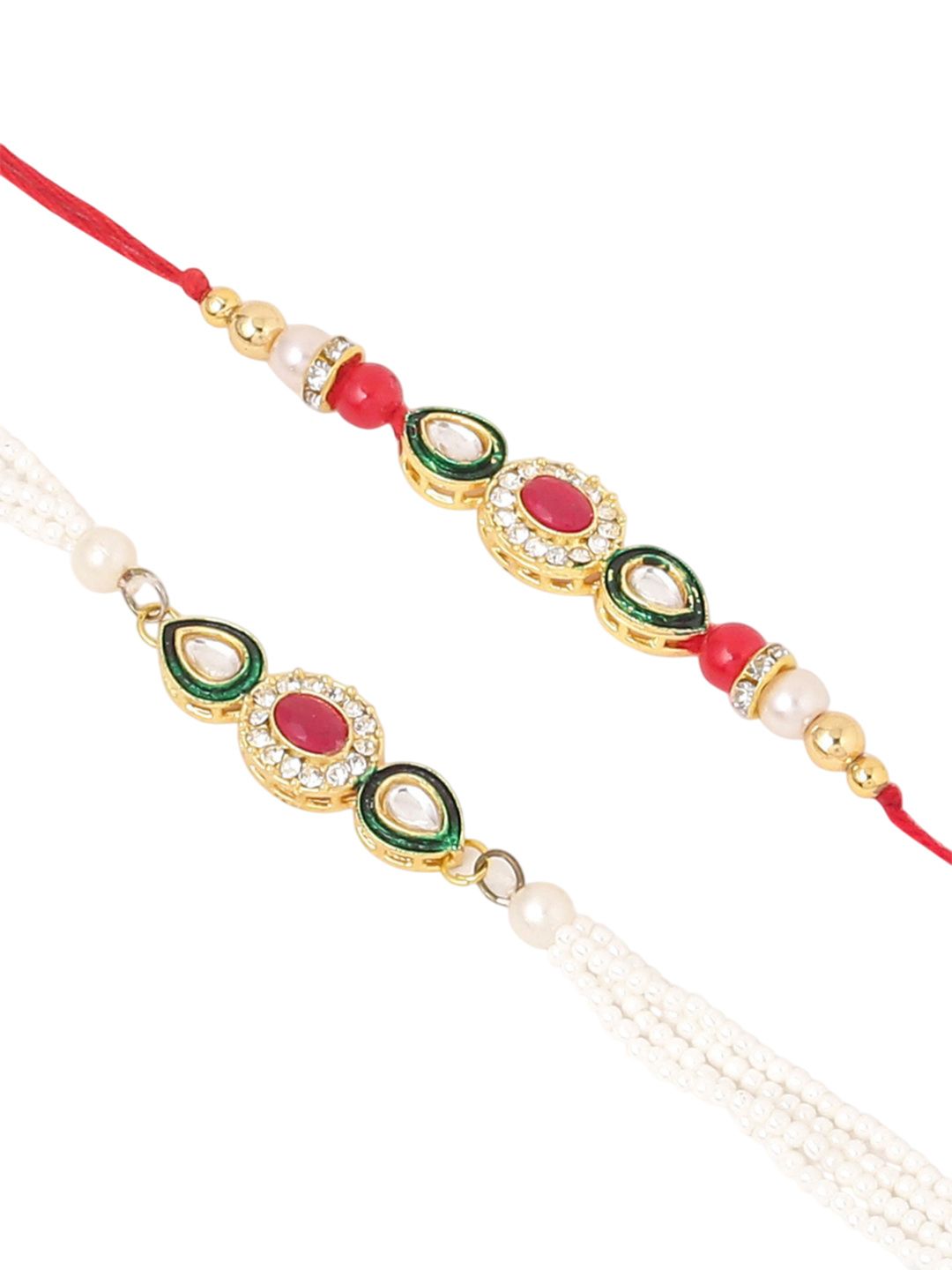 Anouk Set Of 2 Multicolor Oval Shape Kundan Studded & Beads Bhaiya Bhabhi Rakhi