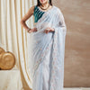 Women's Georgette Grey Embellished Designer Saree With Blouse Piece