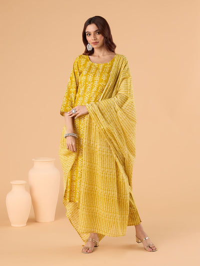 Indyancart RV Women's Jaipuri Floral print straight side slit Kurta Pant Set with Dupatta
