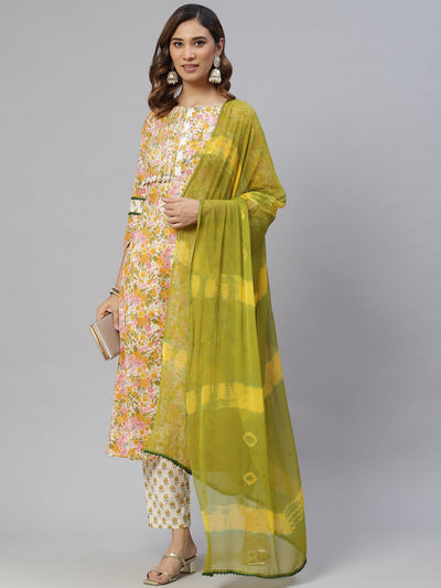 Indyancart RV Women's Jaipuri Straight Side Slit Kurta Set With Dupatta
