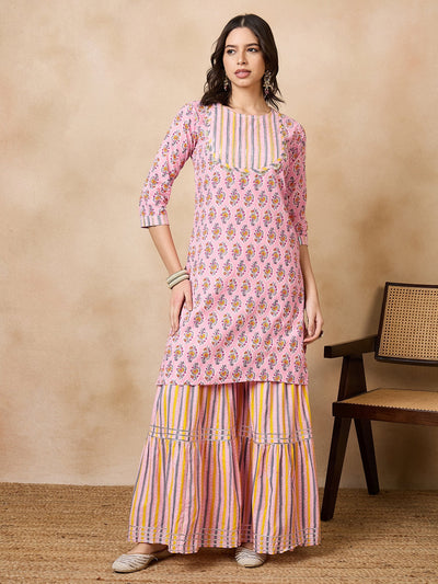 Indyancart RV Women's Pure Cotton Straight Side Slit Kurta Set