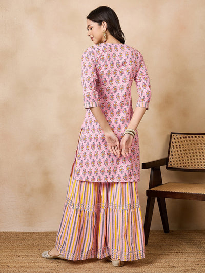 Indyancart RV Women's Pure Cotton Straight Side Slit Kurta Set